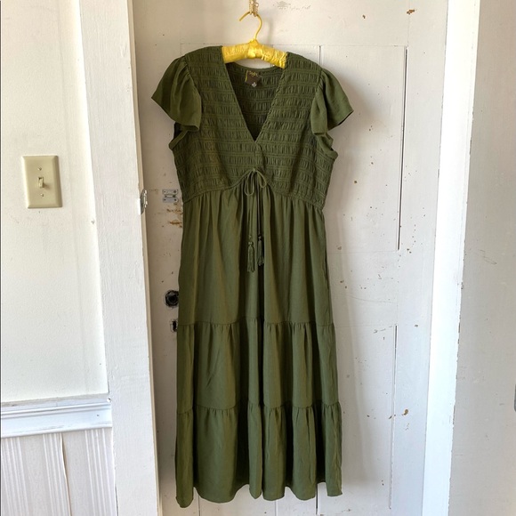 Taylor Olive Green Tiered Boho Dress - Picture 12 of 13